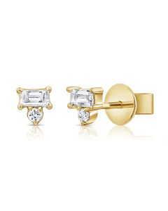 .19CT BAGUETTES AND ROUND DIAMOND STUD EARRINGS
