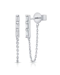 .13CT BAGUETTES DIAMOND STUD WITH CHAIN EARRINGS