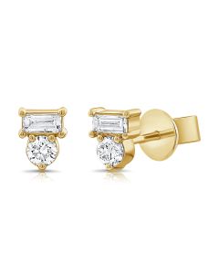 0.14CT BAGUETTES AND ROUND DIAMOND STUD EARRINGS