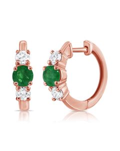 .76CT EMERALD AND DIAMOND HUGGIE EARRINGS