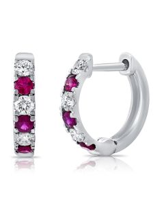 .56CT RUBY AND DIAMOND HUGGIE EARRINGS