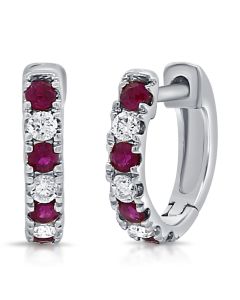 .38CT RUBY AND DIAMOND HUGGIE EARRINGS