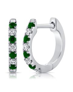 .19CT EMERALD AND DIAMOND HUGGIE EARRINGS