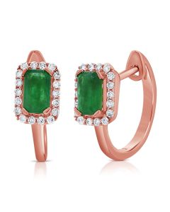 .89CT EMERALD AND DIAMOND HUGGIE EARRINGS