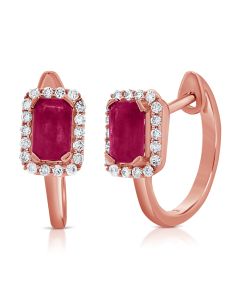 .89CT PINK SAPPHIRE AND DIAMOND HUGGIE EARRINGS