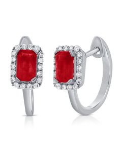 .89CT RUBY AND DIAMOND HUGGIE EARRINGS