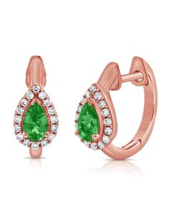 .72CT EMERALD AND DIAMOND PEAR HUGGIE EARRINGS