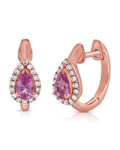 .72CT PINK SAPPHIRE AND DIAMOND PEAR HUGGIE EARRINGS