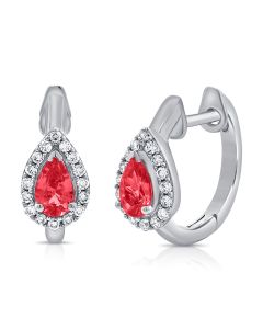 .72CT RUBY AND DIAMOND PEAR HUGGIE EARRINGS