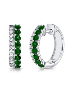 .89CT EMERALD AND DIAMOND HUGGIE EARRINGS