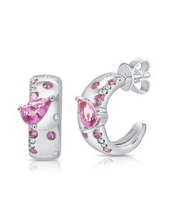 1.41CT PINK SAPPHIRE AND DIAMOND CONFETTI CAGE HUGGIE EARRINGS