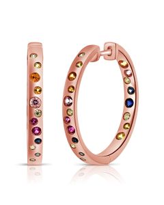 1.28CT RAINBOW COLOR AND DIAMOND CONFETTI HOOP EARRINGS