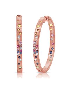 1.63CT RAINBOW COLOR AND DIAMOND CONFETTI HOOP EARRINGS