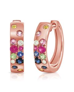 1.44CT RAINBOW COLOR AND DIAMOND CONFETTI HOOP EARRINGS