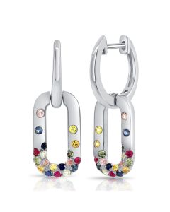 .56CT RAINBOW COLOR AND DIAMOND LINK CONFETTI HUGGIE EARRINGS