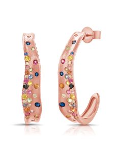 1.34CT RAINBOW COLOR CONFETTI BEZEL SET HOOP EARRINGS