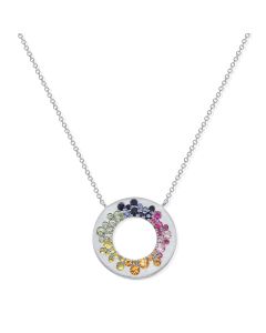 1.73CT RAINBOW COLOR AND DIAMOND CIRCLE CONFETTI PENDANT NECKLACE