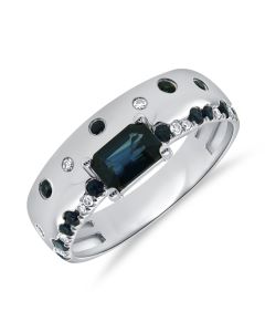 1.21CT SAPPHIRE AND DIAMOND CONFETTI CIGAR RING