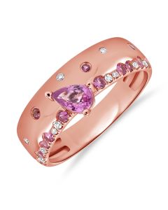 0.95CT PINK SAPPHIRE AND DIAMOND CONFETTI CIGAR RING