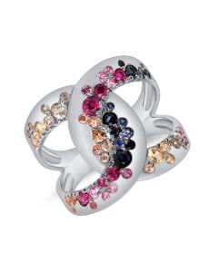 1.61CT RAINBOW COLOR AND DIAMOND CROSSOVER CONFETTI RING