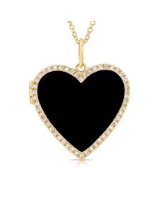 3.42CT BLACK AGATE AND DIAMOND HEART PENDANT NECKLACE