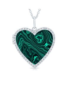4.77CT MALACHITE AND DIAMOND HEART LOCKET NECKLACE