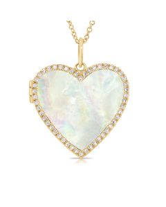 3.59CT MOTHER OF PEARL AND DIAMOND HEART LOCKET NECKLACE