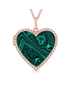 3.84CT MALACHITE AND DIAMOND HEART LOCKET NECKLACE