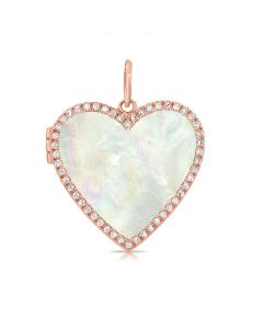 3.65CT MOTHER OF PEARL AND DIAMOND HEART LOCKET NECKLACE