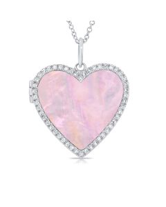 3.29CT PINK MOTHER OF PEARL AND DIAMOND HEART LOCKET NECKLACE