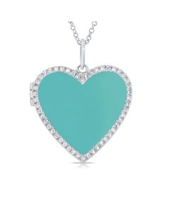 3.84CT TURQUOISE AND DIAMOND HEART LOCKET NECKLACE