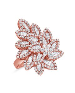2.90CT BAGUETTES AND ROUND DIAMOND LEAF COCKTAIL RING