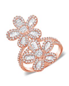1.51CT BAGUETTES AND DIAMOND FLOWER COCKTAIL RING