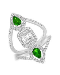 1.93CT EMERALD, BAGUETTES AND ROUND DIAMOND COCKTAIL RING