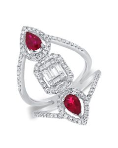 1.64CT RUBY, BAGUETTES AND DIAMOND COCKTAIL RING