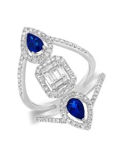 2.07CT SAPPHIRE, BAGUETTES AND ROUND DIAMOND COCKTAIL RING