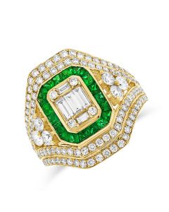 2.35CT EMERALD, BAGUETTES AND ROUND DIAMOND ILLUSION COCKTAIL RING