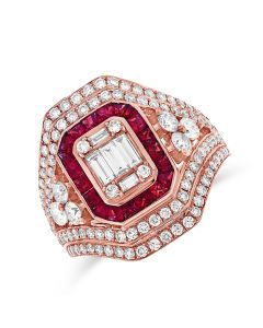 2.84CT RUBY, BAGUETTES AND ROUND DIAMOND ILLUSION COCKTAIL RING