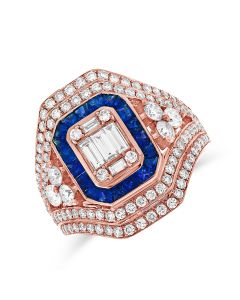 2.60CT SAPPHIRE, BAGUETTES AND ROUND DIAMOND ILLUSION COCKTAIL RING