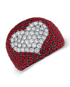 3.27CT RUBY AND DIAMOND HEART COCKTAIL RING