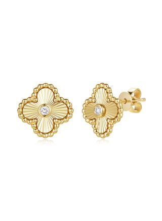 0.04CT DIAMOND FLUTED CLOVER STUD EARRINGS