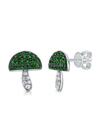 .35CT GREEN AGATE AND DIAMOND MUSHROOM STUD EARRINGS