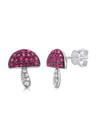 .39CT PINK SAPPHIRE AND DIAMOND MUSHROOM STUD EARRINGS