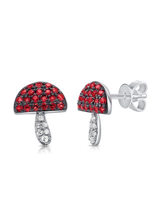 .39CT RUBY AND DIAMOND MUSHROOM STUD EARRINGS