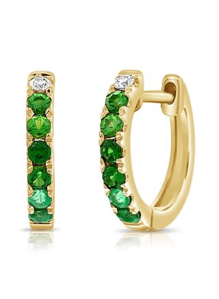 .38CT EMERALD, GREEN GARNET AND DIAMOND HUGGIE EARRINGS