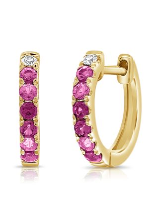.35CT PINK SAPPHIRE AND DIAMOND HUGGIE EARRINGS
