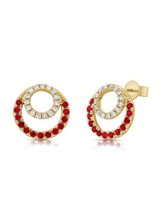 .49CT SAPPHIRE AND DIAMOND CIRCLE STUD EARRINGS