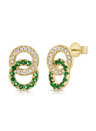 .52CT EMERALD AND ROUND DIAMOND LINK STUD EARRINGS