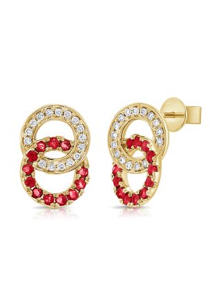 .52CT RUBY AND DIAMOND CIRCLE STUD EARRINGS