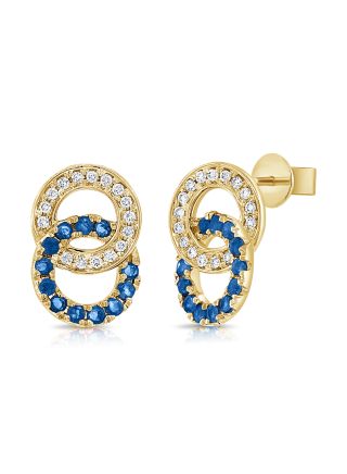 .52CT SAPPHIRE AND ROUND DIAMOND LINK STUD EARRINGS